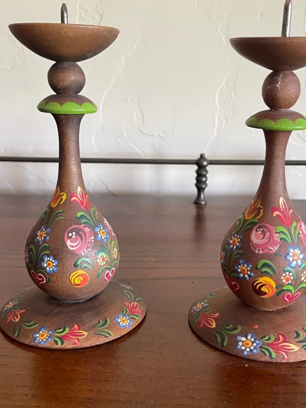 Decorative German Hand-Painted Wood candlesticks